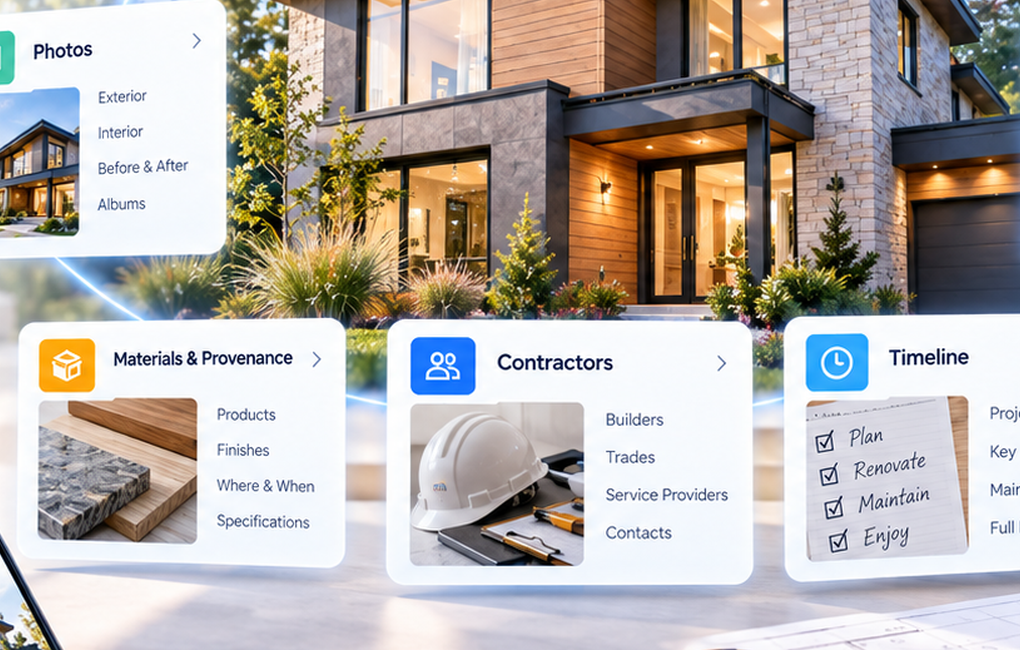 Products, materials, and professionals organized around a property record